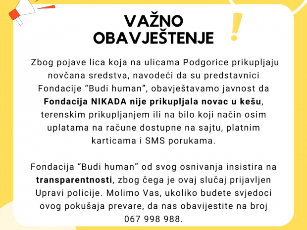 VAŽNO OBAVJEŠTENJE